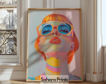 Unique Colourful Home Decor | Modern Wall Art | Abstract Red Hair Lady Print | Print and Shipped | #77