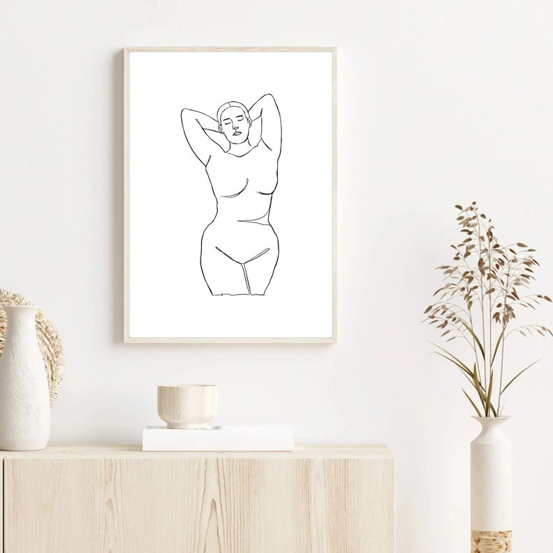 Curvy Nude Woman Line Art Naked Woman Art Print - Etsy Denmark