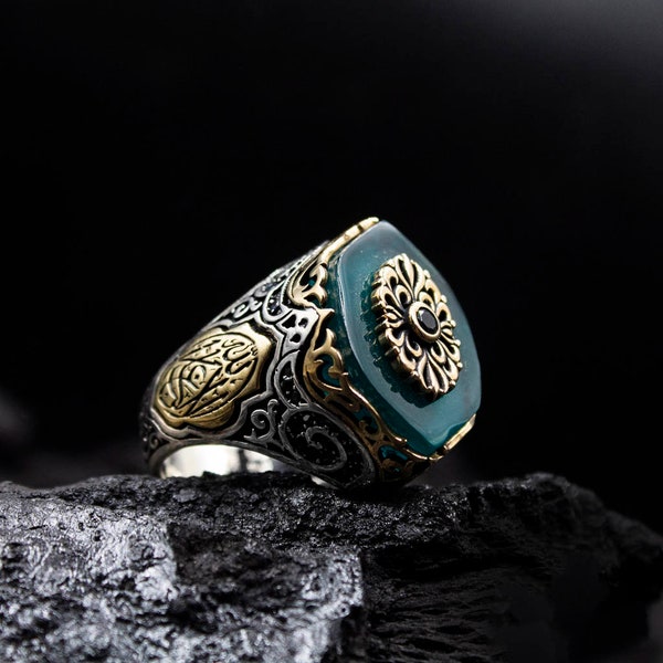 La Galibe İllallah Mens Handmade Ring, Turkish Handmade Silver Men Ring, Ottoman Mens Ring, Turquoise Ring, 925k Sterling Silver Ring