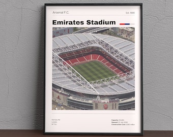 Arsenal Poster - Emirates stadium A4 A3 A2 A1 print- Retro football wall art - Sports Art - Gift for him