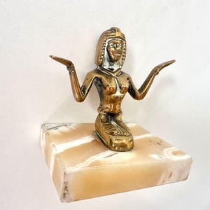 Vintage Brass and Onyx Egyptian Paperweight Figutine Woman