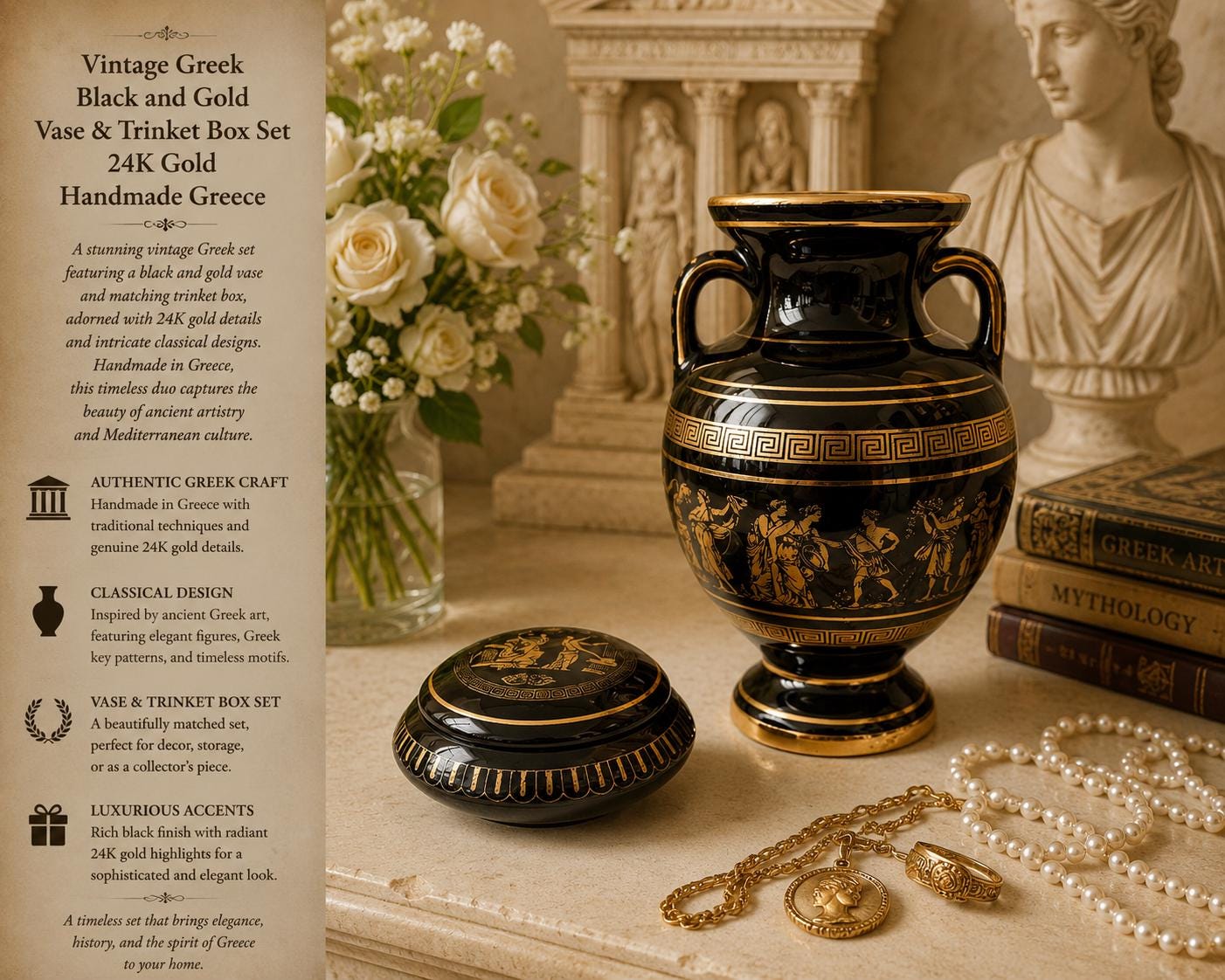 ギリシャ　24k GOLD塗装　花瓶 Greek 24k Gold Vase - Etsy Ireland