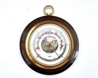 Vintage Diplex Barometer Made in West Germany Wall Hanging Weather Station Brass Wood