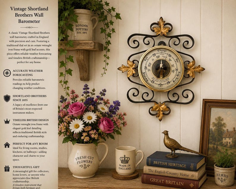 Vintage Shortland Brothers Barometer Ornate Wall Decor Metal Frame Leaf ...