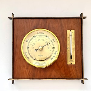 Vintage Shortland Barometer Wall Thermometer Set Wooden Weather Station Made in England