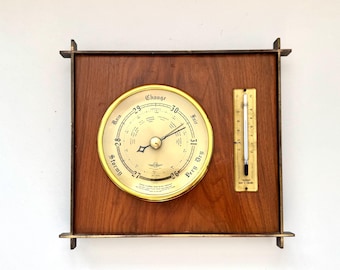 Conjunto de barómetro y termómetro de pared Shortland Vintage, estación meteorológica de madera fabricada en Inglaterra.