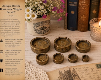 Antique British Brass Scale Weights Set Victorian Crown Imperial Weights Made in England