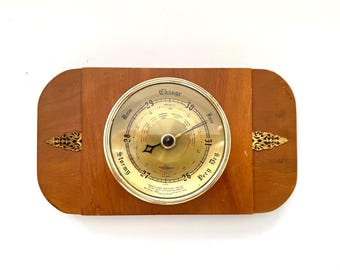 Vintage Shortland Brothers Barometer Wood Brass Wall Weather Station Made In England