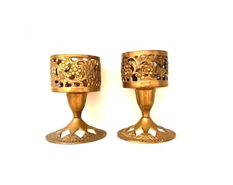 Candelabros de latón vintage – Par de candelabros de latón macizo – Decoración clásica tradicional para el hogar