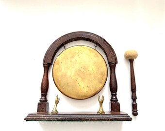 Gong de latón vintage con marco de madera para escritorio, decoración para meditación.