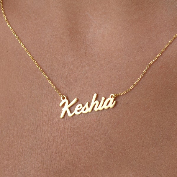 Solid Gold Name Necklace, Gold Name Necklace, Personalized Gift, Summer Jewelry, Minimalist Name Necklace, Nameplate Necklace