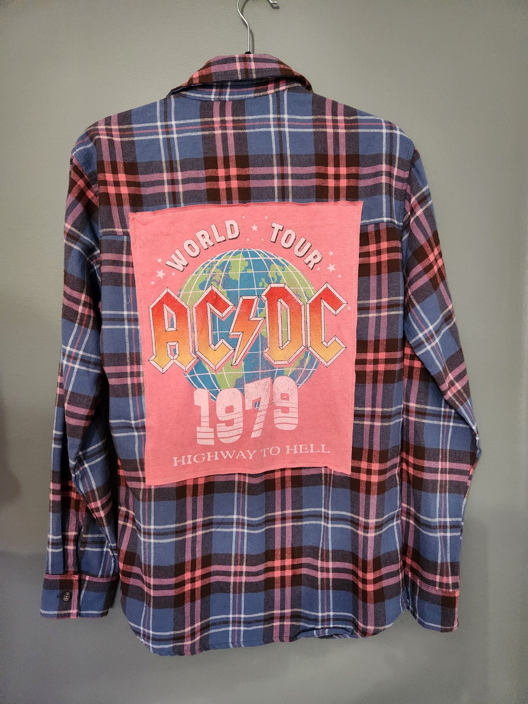 Flannel Rework - ACDC Shirt, Hand Bleached (optional), Vintage ...
