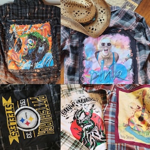 CUSTOM ORDER - Create Your Own Flannel Rework - Upcycled flannel and t-shirt rework, hand-bleached, one of a kind, vintage, READ Description