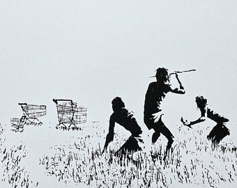 BANKSY - "Trolley Hunters" - firmado, certificado, edición limitada 97/150, 70 x 50 cm, #banksy #artprint #streetart #banksyart #artwall #gift