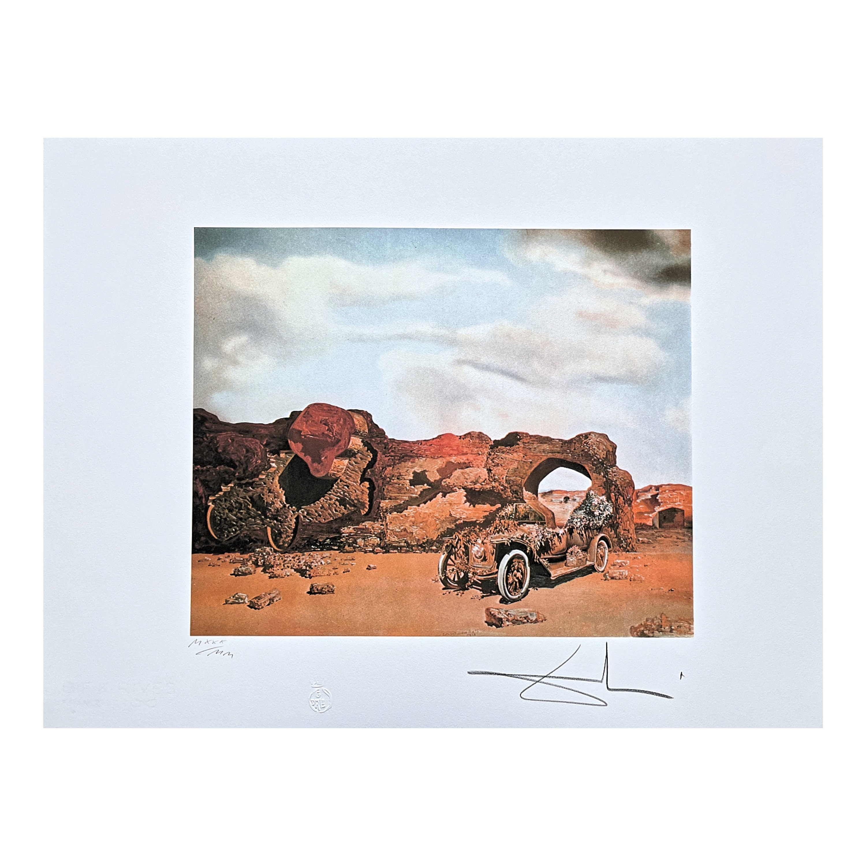 サルバドール・ダリ - 服を着た自動車 - 署名入り、限定版、66 x 50 cm