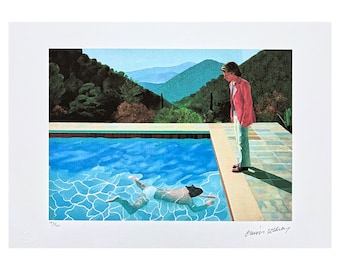 DAVID HOCKNEY - Ritratto di un artista in piscina con due figure II - firmato, edizione numerata 143/500, certificato, 50 x 35 cm, #artwall #artgift