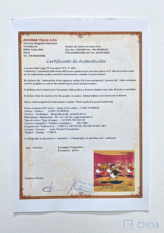 アンディ・ウォーホル - ドナルドダック - サイン入り、番号入り