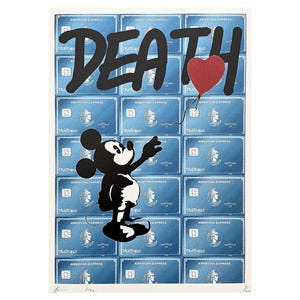 DEATH NYC - Mickey Mouse com Balão - assinado, certificado (coa), edição limitada, datado, 32 x 45 cm,#deathnyc #arte #giclée #impressão #assinado