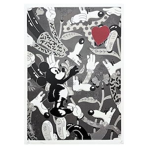 DEATH NYC - Mickey, flor e balão vermelho - assinado, certificado (coa), edição limitada, datado, 32 x 45 cm,#deathnyc #arte #giclée #impressão