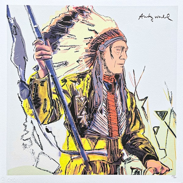 ANDY WARHOL (After) - « War Bonnet Indian » signé, certificat (coa), édition limitée 255/500, 50 x 50 cm, édition CMOA #art #artwall #popart