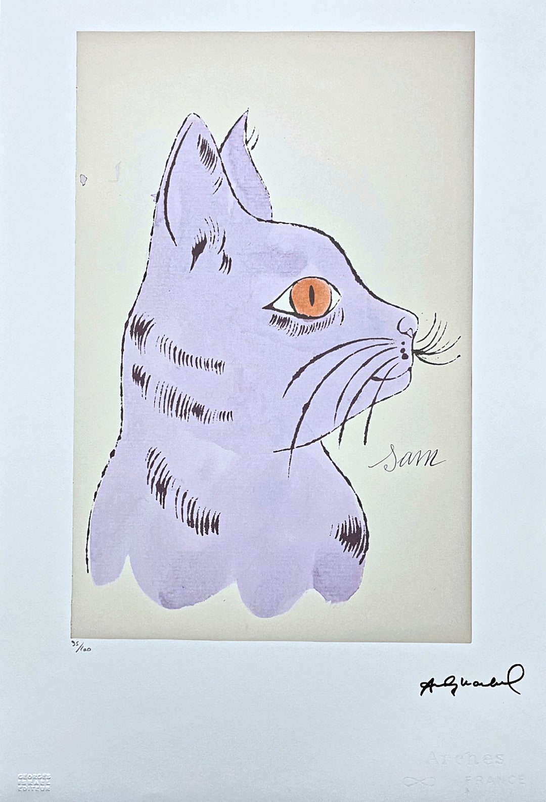 Lithographie Signée Andy Warhol Cat Sam - Édition Limitée