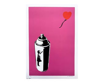 BANKSY/NOT BANKSY - Girl in spray can / Pink - Original spray paint, 1/5, certificate (coa), signed, limited edition #banksy #notbanksy