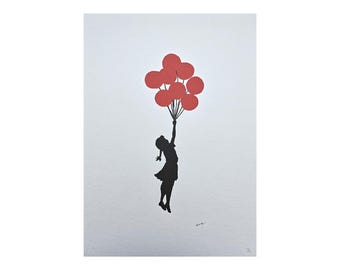 BANKSY - Flying Balloon Girl - edición numerada x/150, 50 x 70 cm, #banksy #artprint #streetart #artgift #artwall