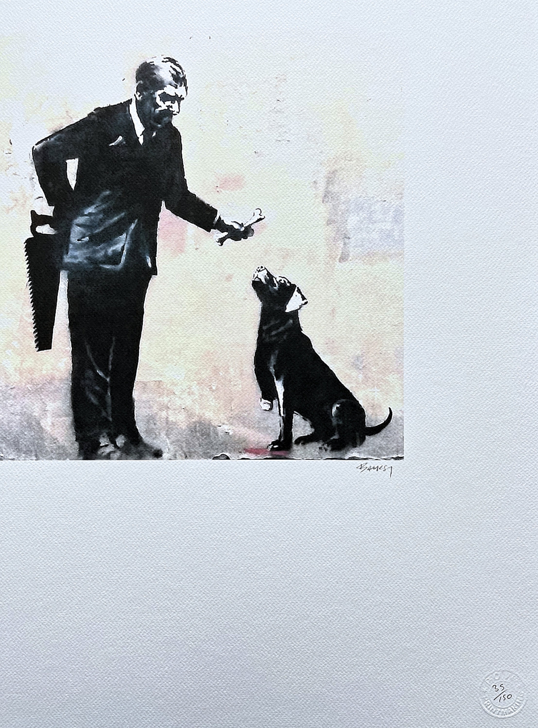 BANKSY - Man With Dog - Numbered Edition 35/150, 50 X 70 Cm