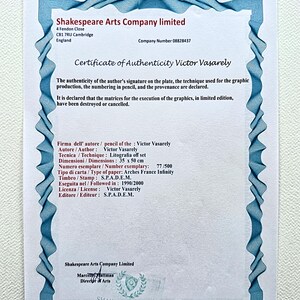 VICTOR VASARELY - Vega Arny - firmado, certificado, edición limitada 77/500, 35 x 50 cm #victorvasarely #artprint #artwall #opart imagen 5