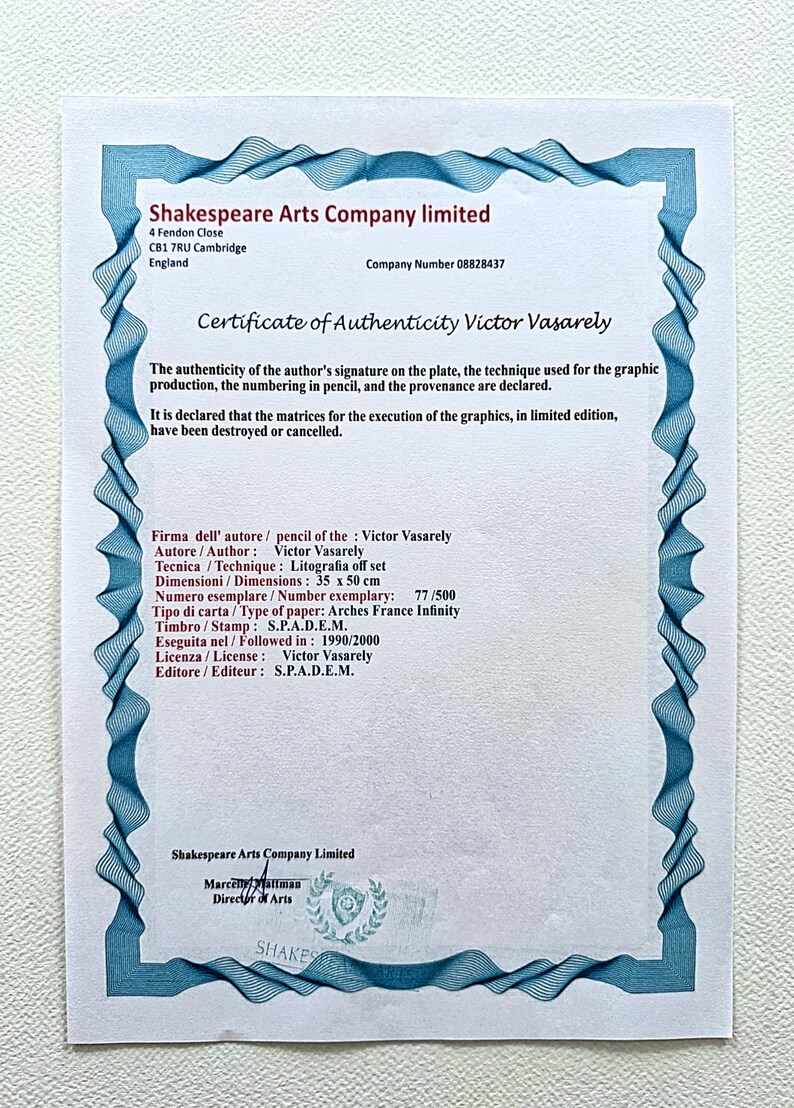 VICTOR VASARELY - Vega Arny - firmado, certificado, edición limitada 77/500, 35 x 50 cm #victorvasarely #artprint #artwall #opart imagen 5