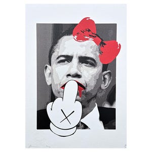 DEATH NYC - Barack Obama e fita vermelha - assinado, certificado (coa), edição limitada, datado, 32 x 45 cm,#deathnyc #giclée