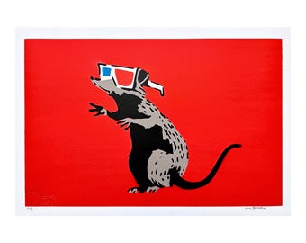 BANKSY/NOT BANKSY - 3D rat - rood - Originele spuitverf, certificaat (coa), ondertekend, beperkte oplage 1/5 #banksy #notbanksy #art