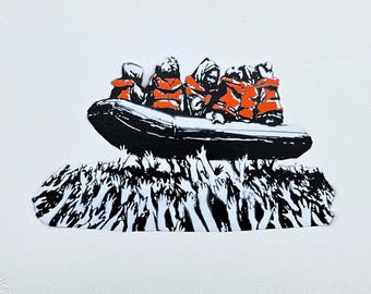 BANKSY/NOT BANKSY - Migrant Crisis - Original Spray Paint