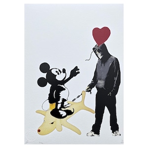 DEATH NYC - Mickey, balão e cachorro - assinado, certificado (coa), edição limitada, datado, 32 x 45 cm,#deathnyc #arte #giclée #impressão #assinado