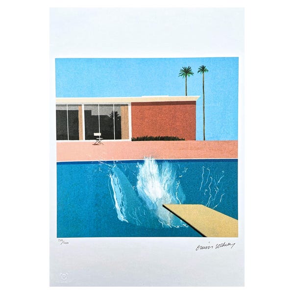 DAVID HOCKNEY - A Bigger Splash - gesigneerd, genummerde oplage 275/500, certificaat, 35 x 50 cm, #kunstmuur #kunstcadeau