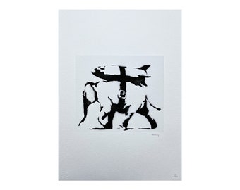 BANKSY - Elefante con bomba - edición numerada 77/150, 50 x 70 cm #banksy #artprint #streetart #banksyart #artwall