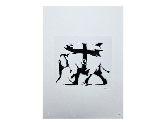 BANKSY - Elephant With Bomb - Numbered Edition 77/150, 50 X