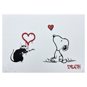 DEATH NYC - Banksy + Snoopy - assinado, certificado (coa), edição limitada, datado, 45 x 32 cm, #deathnyc #arte #giclée #impressão #assinado #artwall