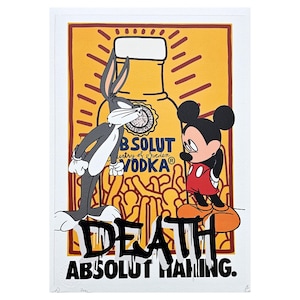MORTE NYC - Mickey Mouse e coelho - assinado, certificado (coa), edição limitada, datado, 32 x 45 cm,#deathnyc #arte #giclée #impressão