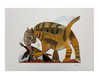 PABLO PICASSO - Cat Seizing a Bird - signed, certificate, limited edition 62/200, 70 x 50 cm, #pablopicasso #picasso #artwall #artprint #art