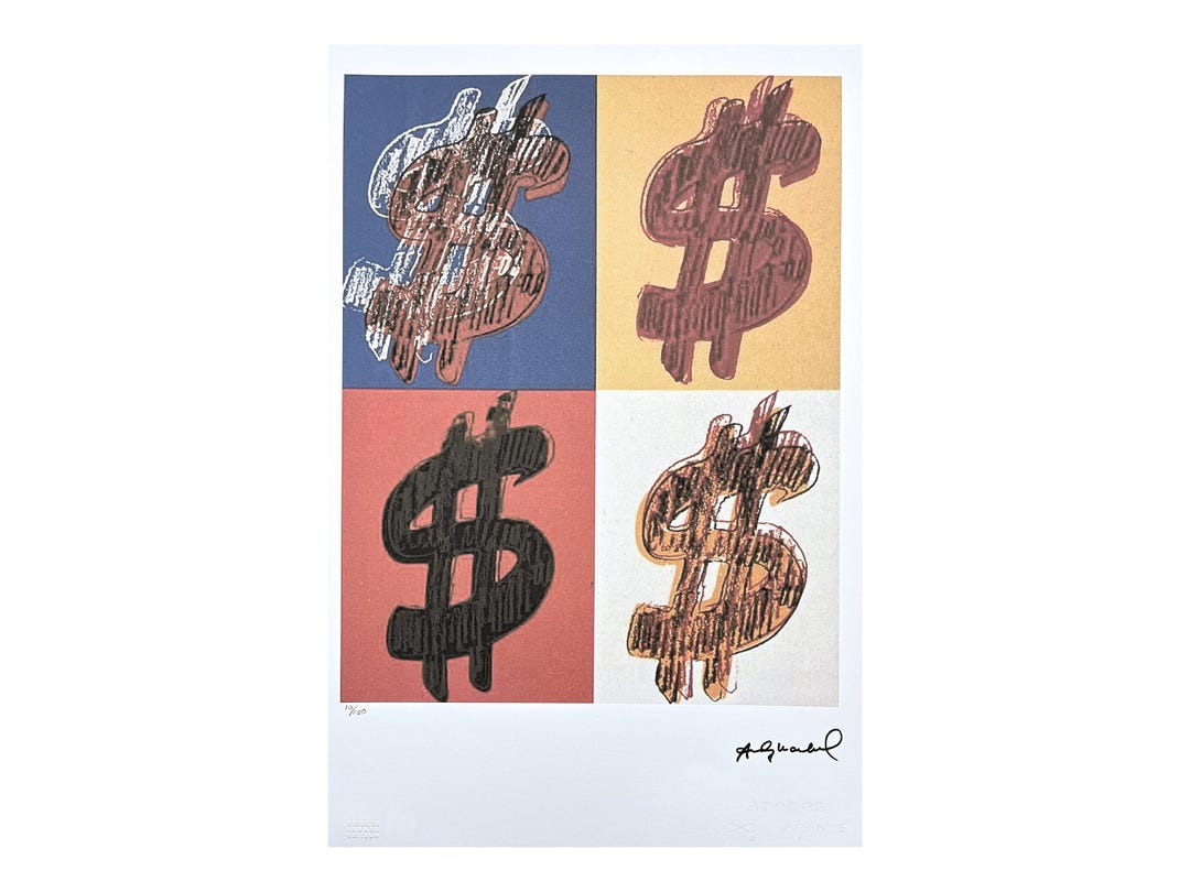 アンディ・ウォーホル - 4x Dollar Sign - サイン入り、エディション10