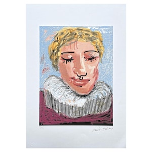 DAVID HOCKNEY - Portrait with blond hair - signed, numbered edition 63/500, certificate, 35x50 cm, #artwall #artgift