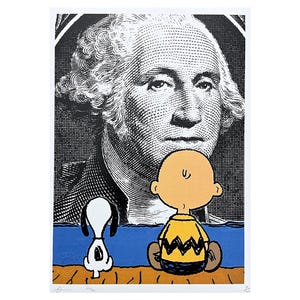 DEATH NYC - George Washington e Charlie Brown - assinado, certificado (coa), edição limitada, datado, 32 x 45 cm,#deathnyc #arte #giclée