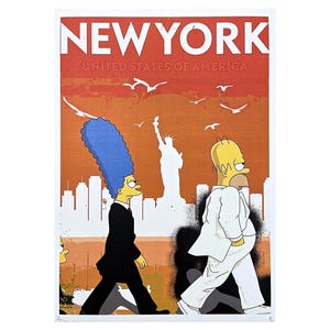 DEATH NYC - Estátua da Liberdade com Homer e Marge - assinada, certificado (coa), edição limitada, datada, 32 x 45 cm,#deathnyc #giclée