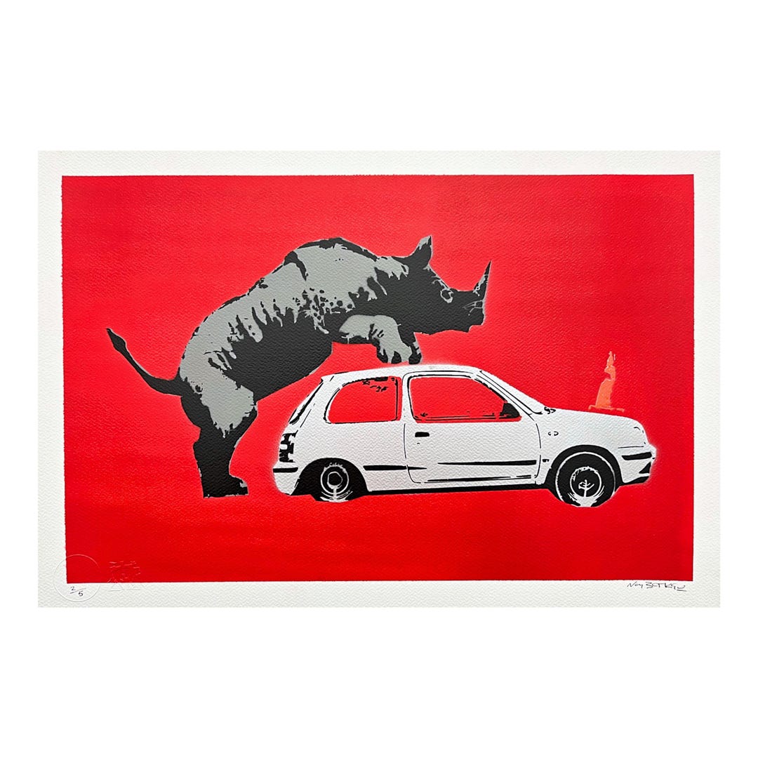 BANKSY/NOT BANKSY - Rhino Love- Original Spray Paint, Certificate