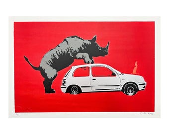 BANKSY/NOT BANKSY - Rhino Love- Original Spray Paint, Certificate