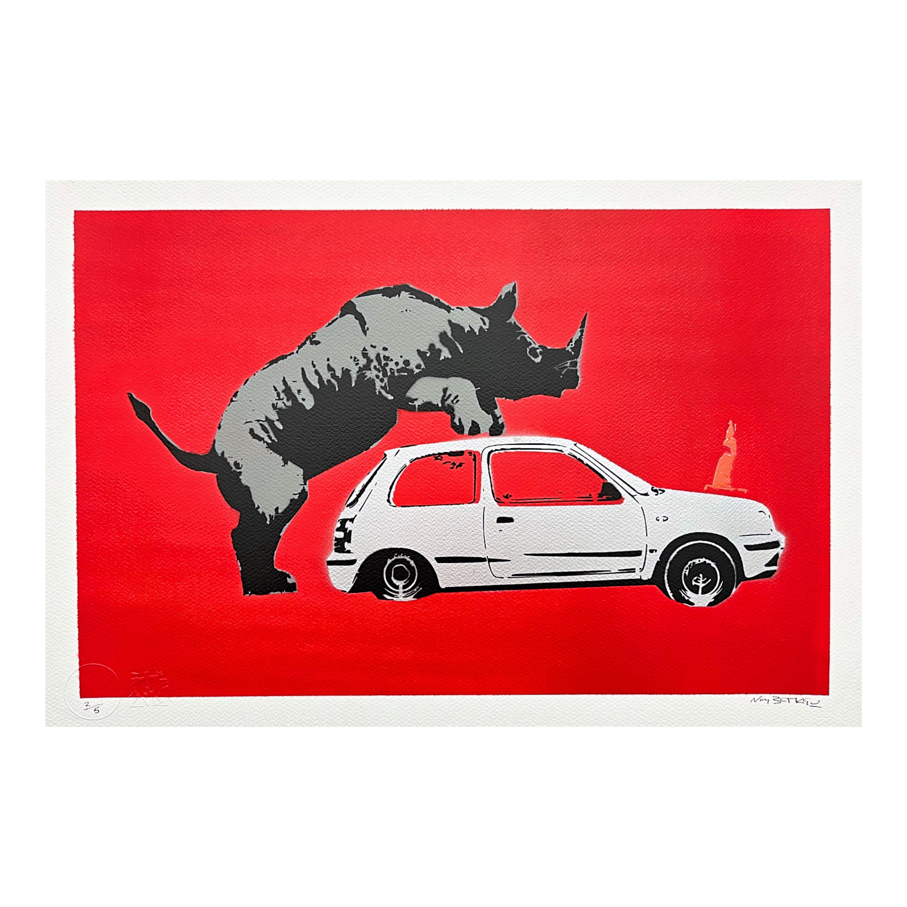 BANKSY/NOT BANKSY - Rhino Love- Original Spray Paint, Certificate