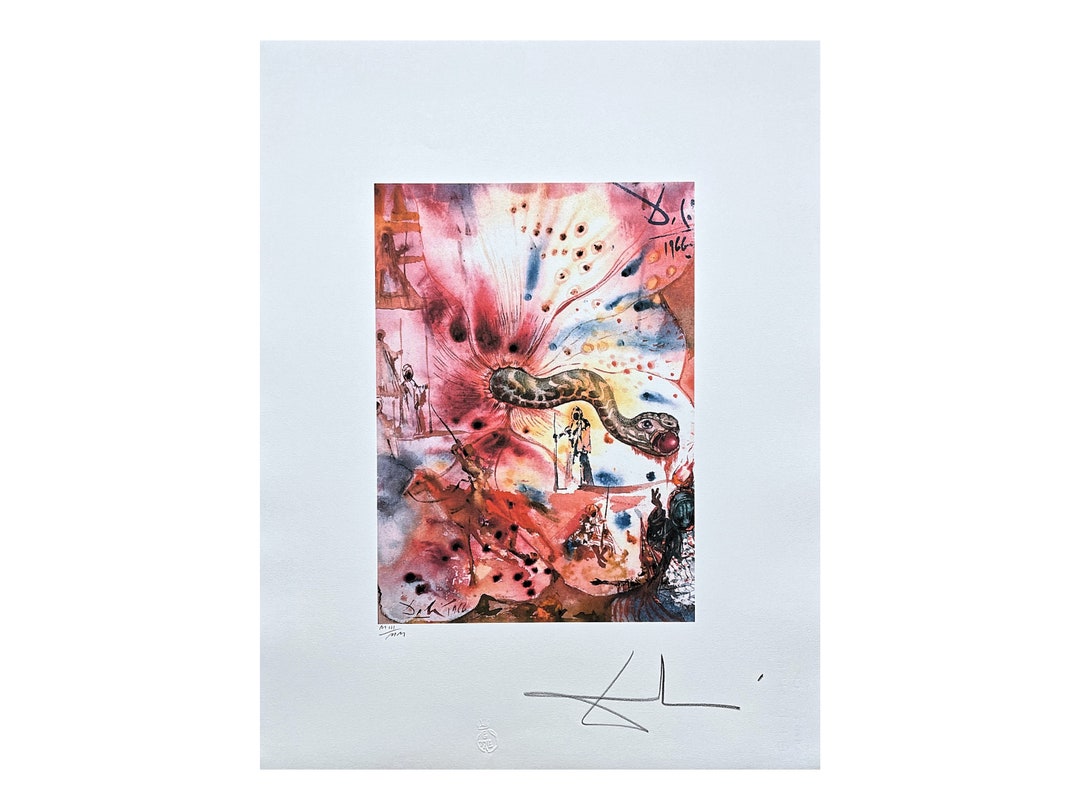 サルバドール・ダリ - 蛇とリンゴ - 署名入り、限定版、50 x 66 cm