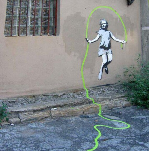 【2枚セット】snipe1 プリント作品 グラフィティ banksy dolk BANKSY/NOT BANKSY - Girl With Skipping Rope - Original Spray Paint