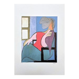PABLO PICASSO (według) - Kobieta siedząca przy oknie - podpisany, certyfikat, edycja limitowana 78/200, 50 x 70 cm, #pablopicasso #sztuka #kubizm